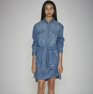 Current/ Elliott The Twist High Low Denim Shirt Dress Size 1